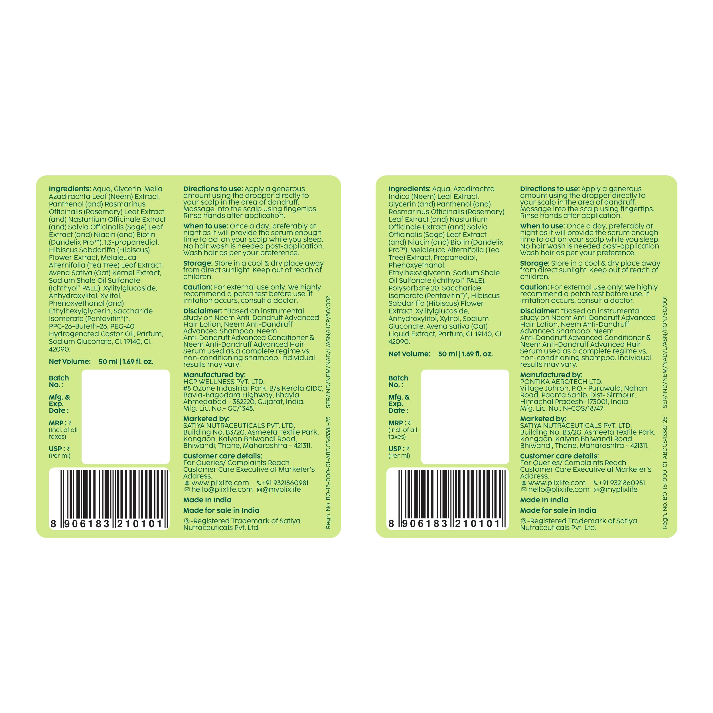 PLIX The Plant Fix Neem Anti-Dandruff Advanced Hair Serum 50ml