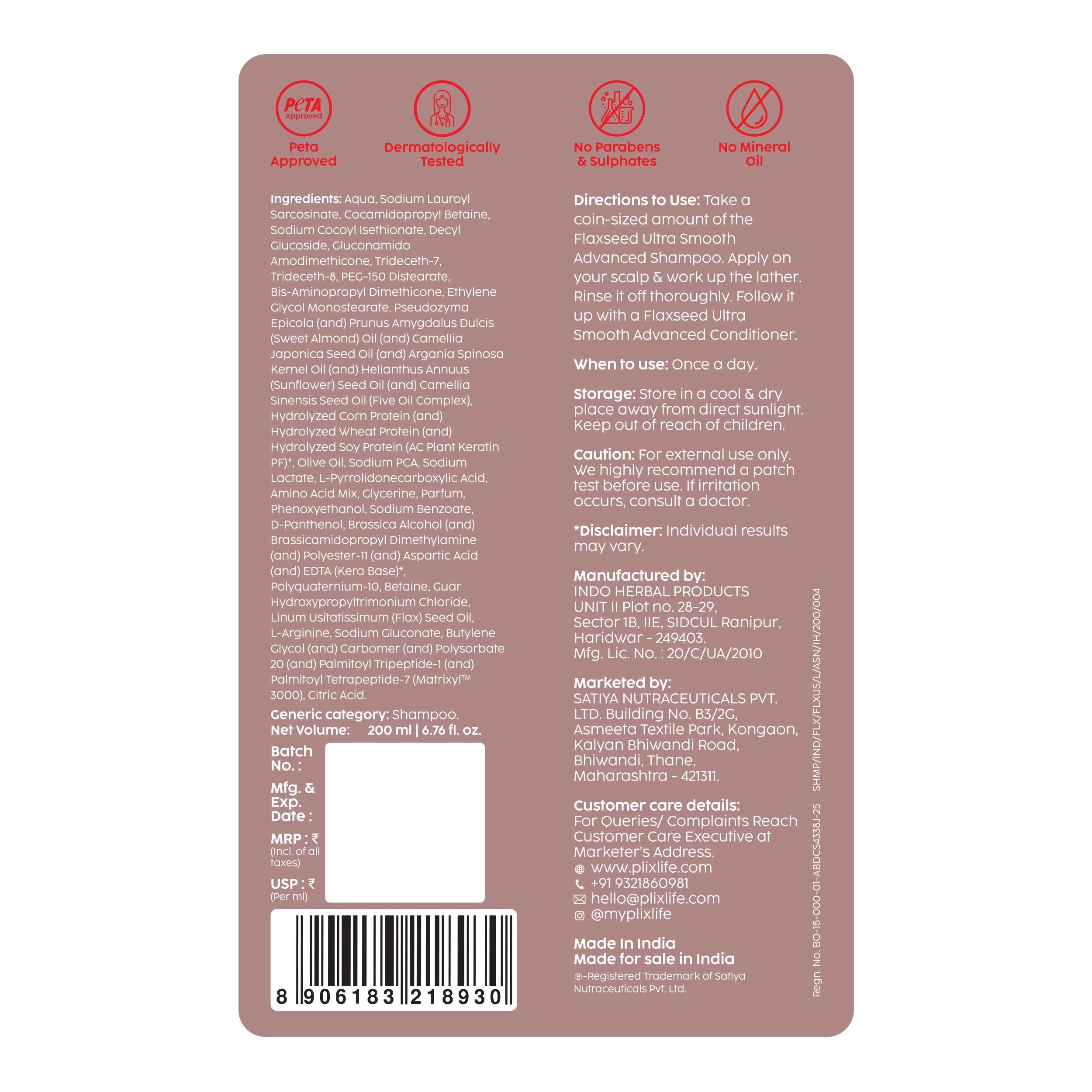 PLIX The Plant Fix Flaxseed Keratin Smoothening Shampoo 200ml