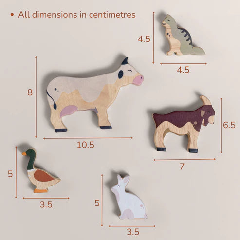 Gubbachhi Once Upon A Farm - 5 Animals. Set 2 Wooden Farm Animals 2 Yrs +