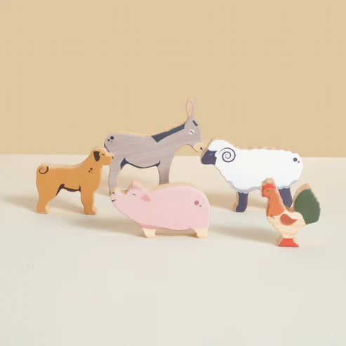 Gubbachhi Once Upon A Farm - 5 Animals. Set 1 Wooden Farm Animals 2 Yrs +