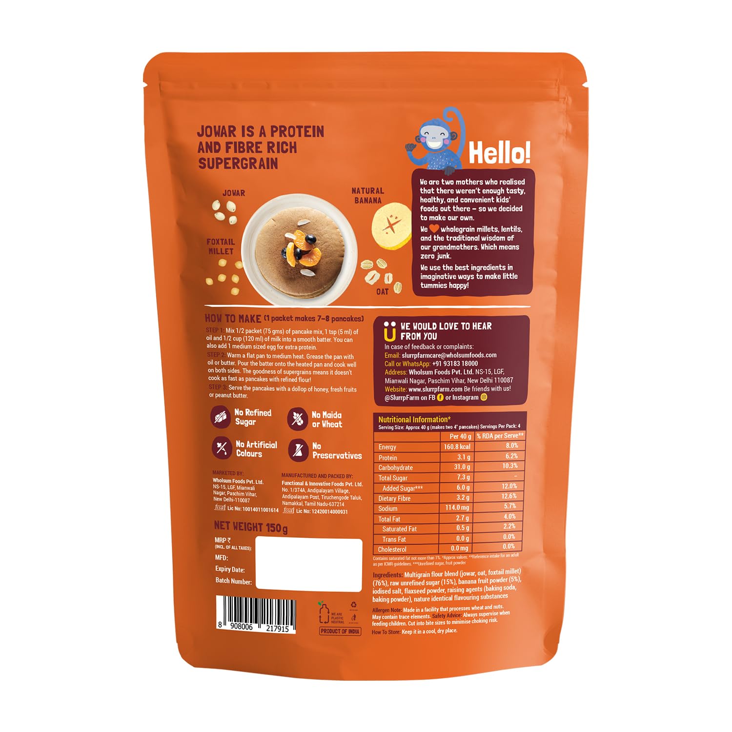 Slurrp Farm Classic Millet Pancake Mix, 150G