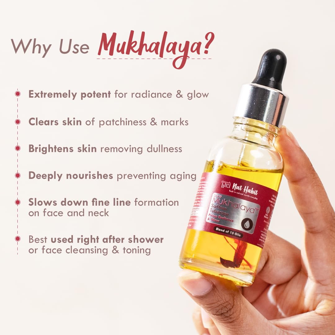 Nat Habit Saffron Tuberose Mukhalaya, Face Oil For Radiance & Glow (30ml)