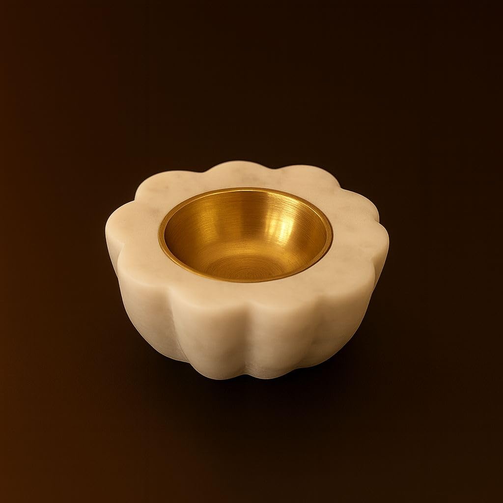 Marble Brass Diya with Premium Marble Base & Brass Finish Metal Holder
