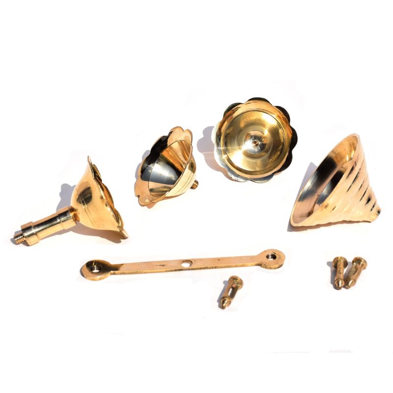 Pure Source India Pure Brass Flower Design 3 Mukhi Diya/Lamp