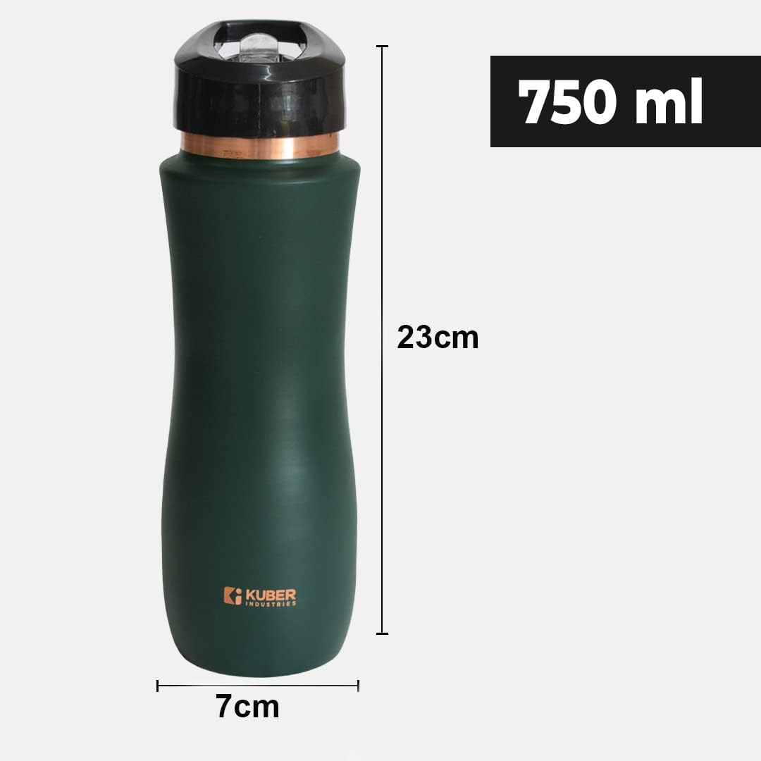 Kuber Industries Copper Water Bottle with Sipper - (Green, 750 ML, Pack of 1)