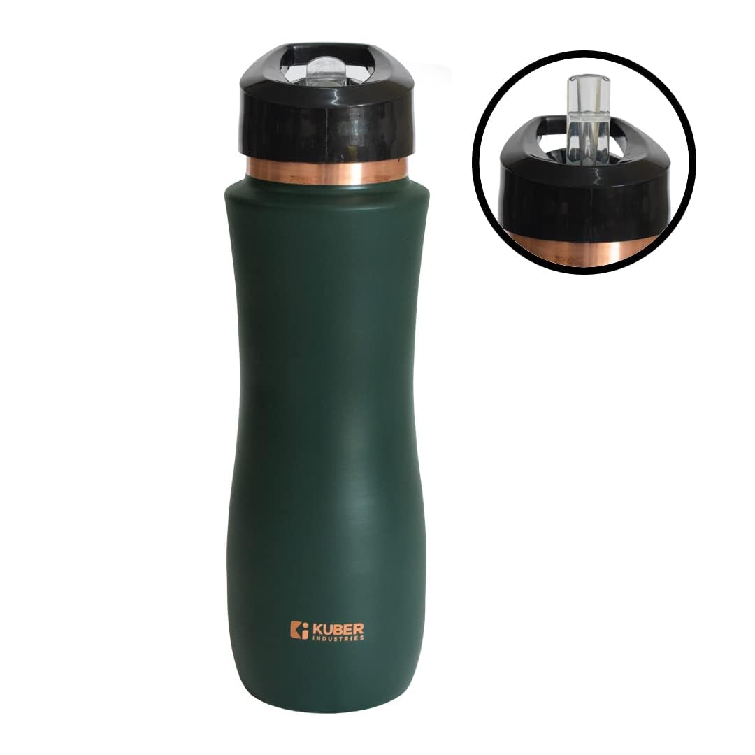 Kuber Industries Copper Water Bottle with Sipper - (Green, 750 ML, Pack of 1)