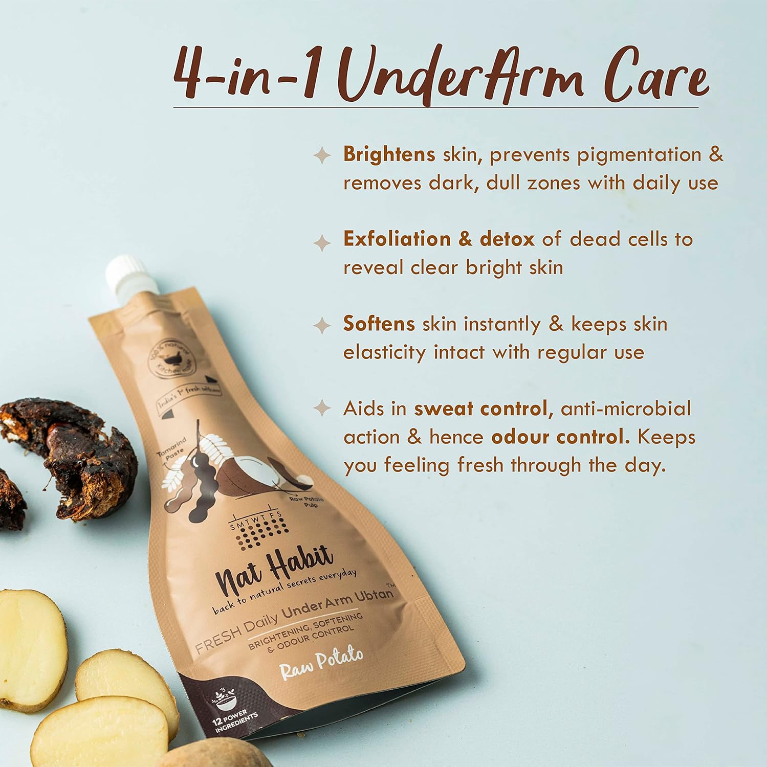 Nat Habit Raw Potato Underarm Ubtan & Scrub -(40gm X Pack Of 2)