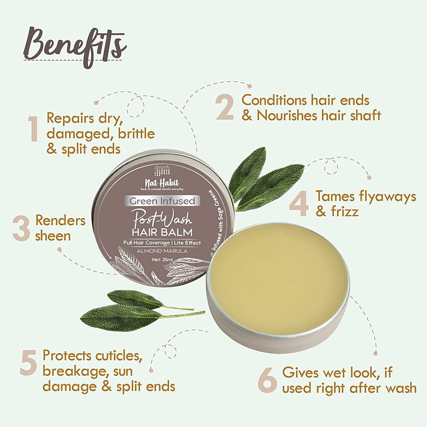 Nat Habit Almond Marula Hair Balm For Men & Women Split Ends - 25ml