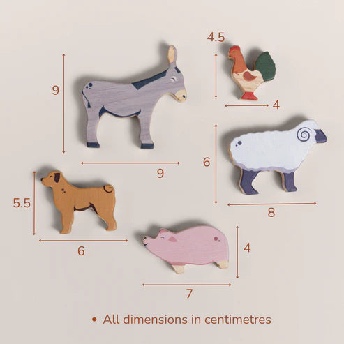 Gubbachhi Once Upon A Farm - 5 Animals. Set 1 Wooden Farm Animals 2 Yrs +