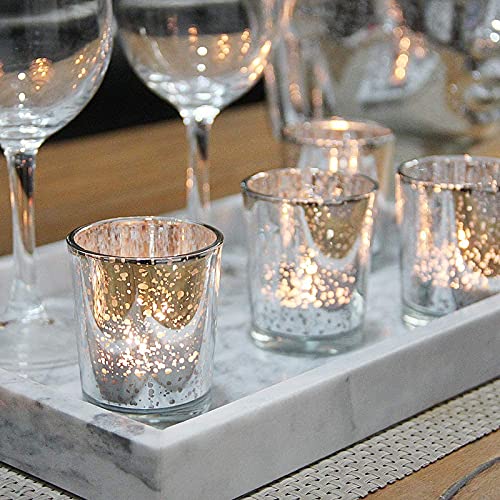 The Purple Tree Silver Mercury Votive Tealight Candle Holders For Diwali Christmas (Pack Of 6)
