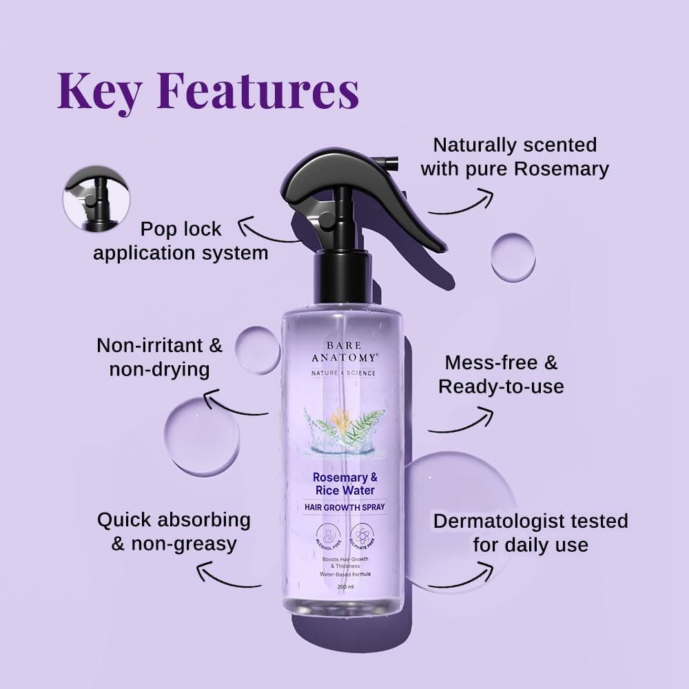 Bare Anatomy Rosemary & Rice Water Hair Growth Spray - 200 ml
