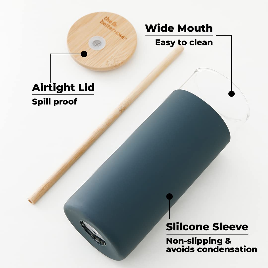 Better Home Borosilicate Glass Tumbler with Straw 450ml