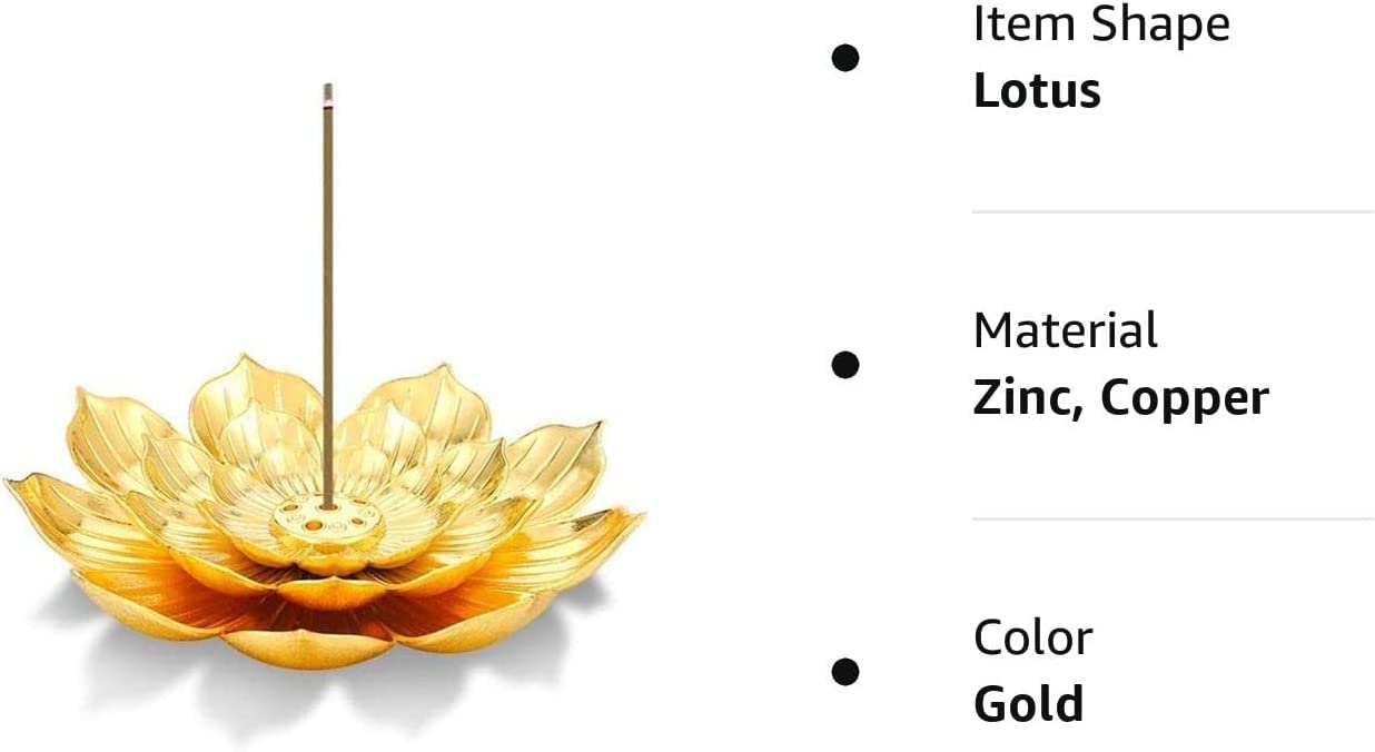 SATYAM KRAFT Golden Lotus Metal Incense Holder for Home & Pooja