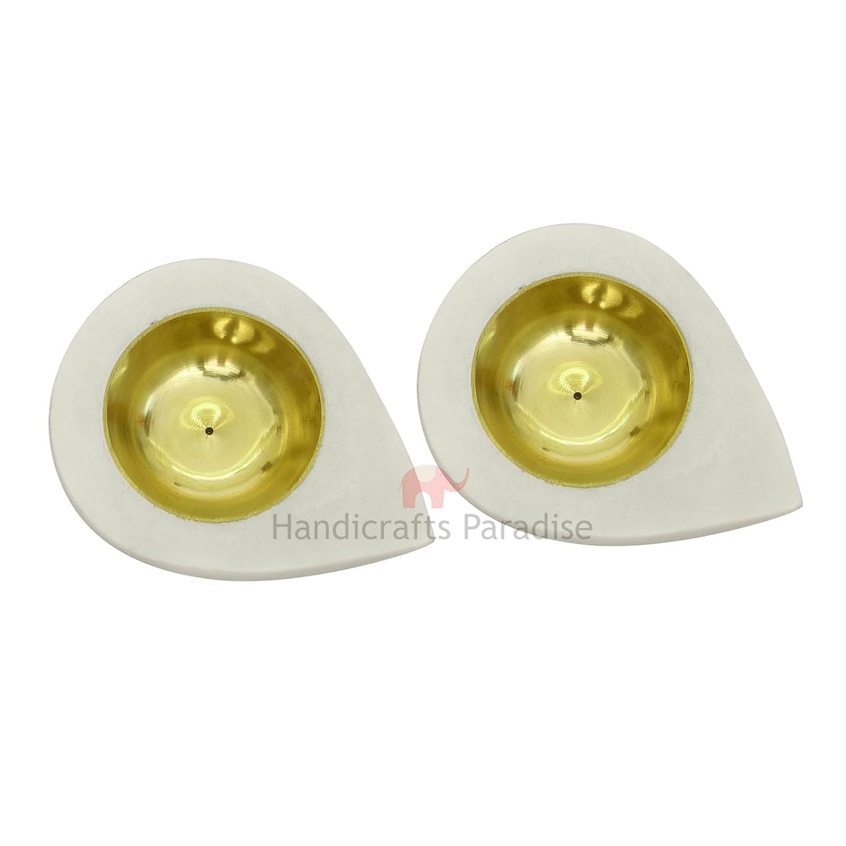 Handicrafts Paradise Marble Pooja Diya Set of 2 Pcs 3.5 x 2.5 Inch
