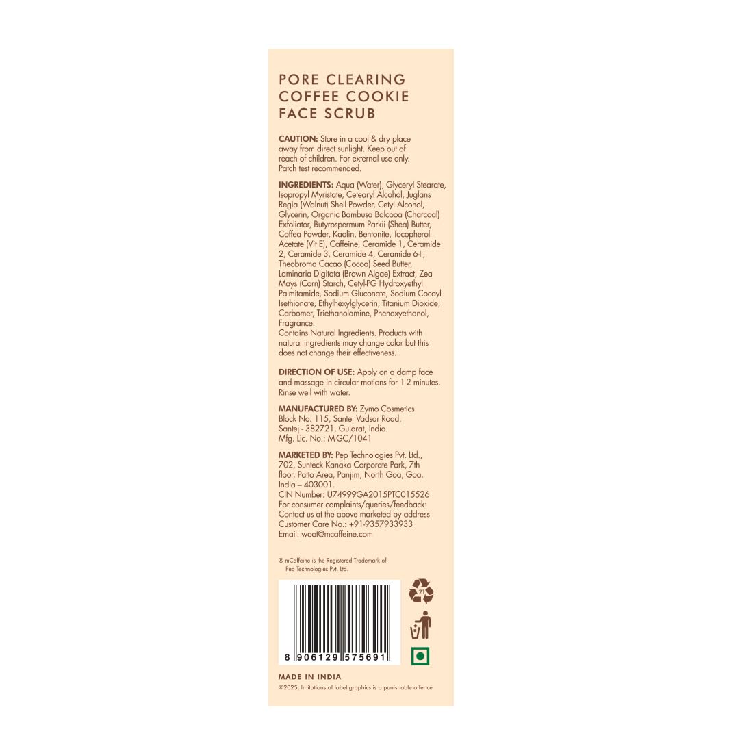 mCaffeine Coffee & Cookie Face Scrub | Clear Pores & Detan 100g