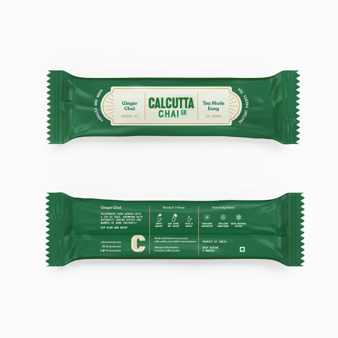 Calcutta Chai Co - Ginger Chai | Instant Tea Premix | 15 Sachets | 210g