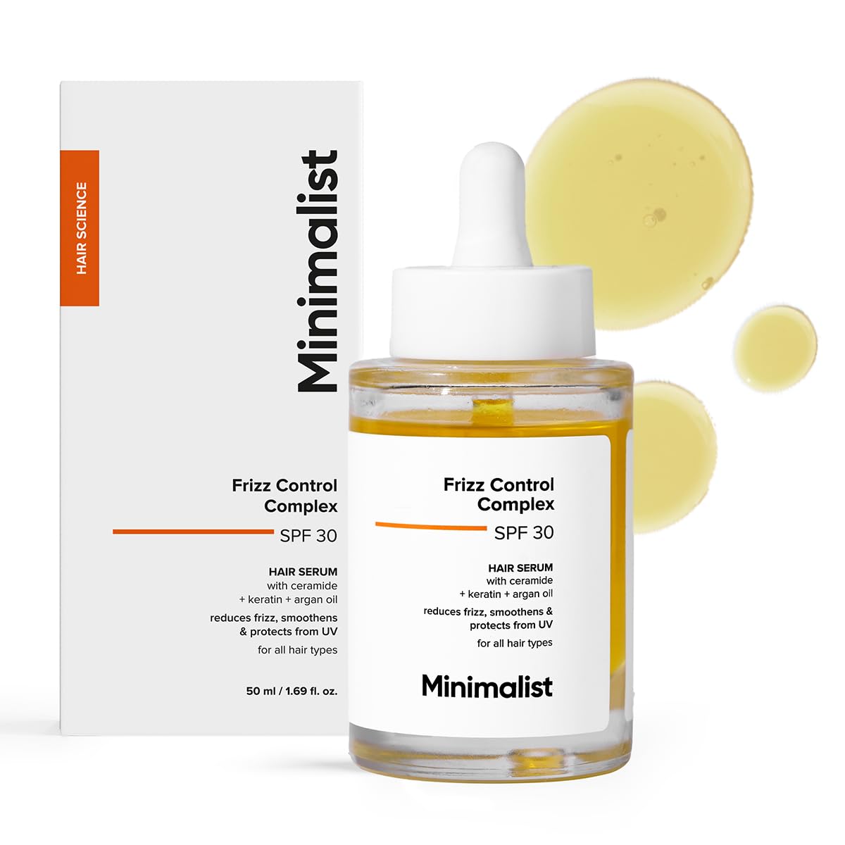 Minimalist Anti-Frizz Hair Serum SPF 30 With Keratin, Argan Oil & Ceramides for Dry Hair| 50 ml