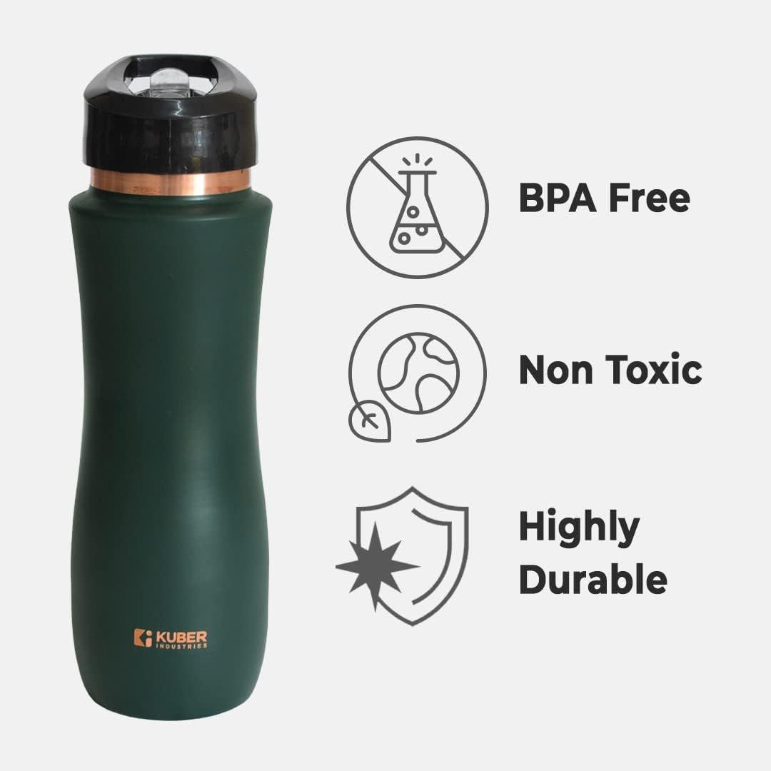 Kuber Industries Copper Water Bottle with Sipper - (Green, 750 ML, Pack of 1)