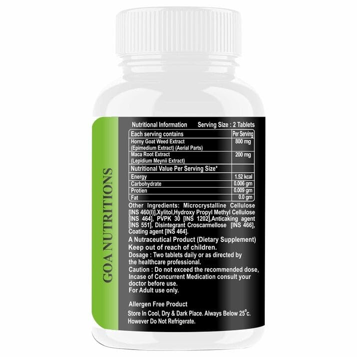 Goa Nutritions Hornygoatweed With Maca Root Powder,  60 Tablets