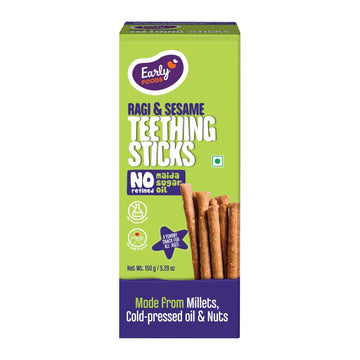 Early Foods No Refined Sugar, No Maida Ragi Teething Sticks | Sweetened with Jaggery | 100% Whole Wheat &