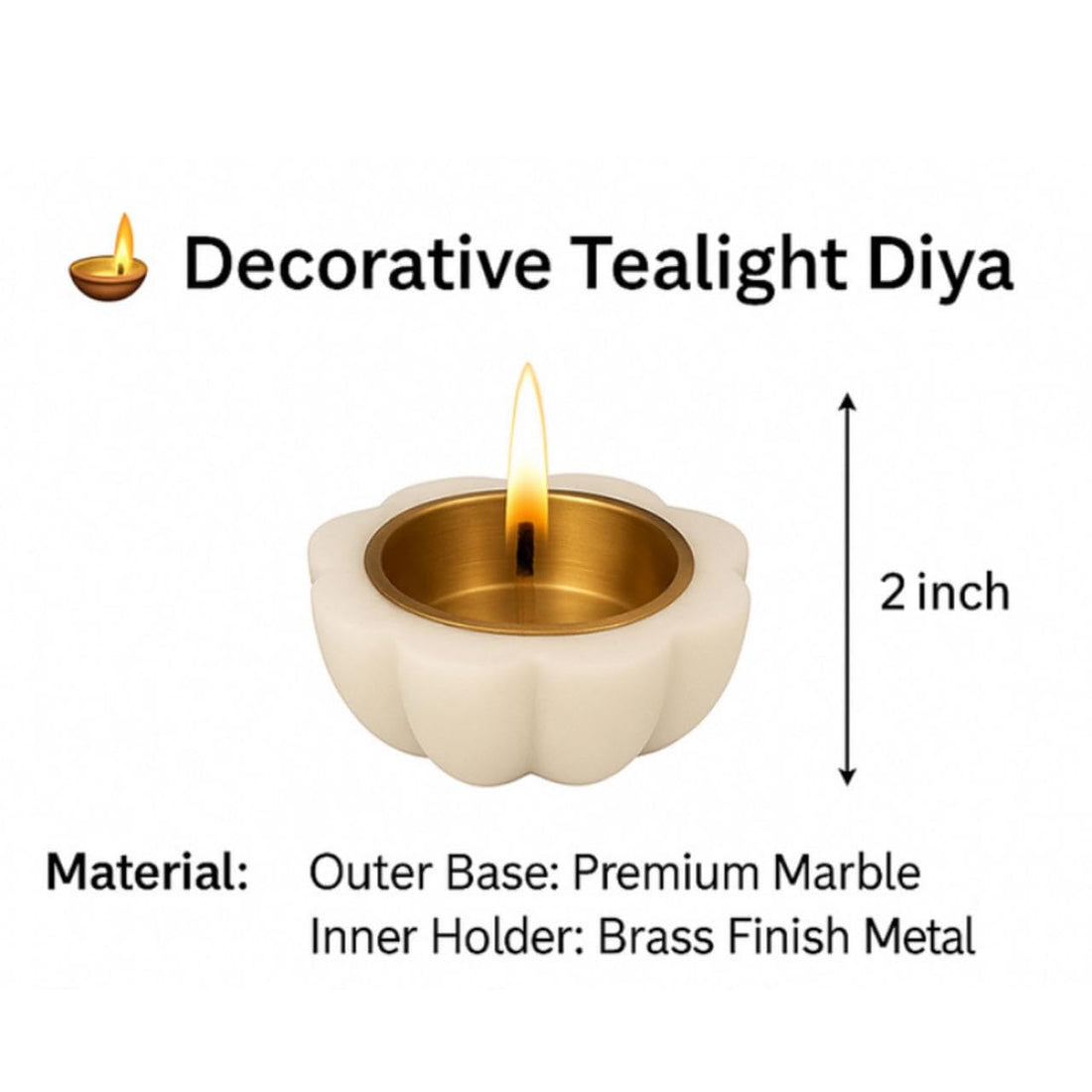 Marble Brass Diya with Premium Marble Base & Brass Finish Metal Holder