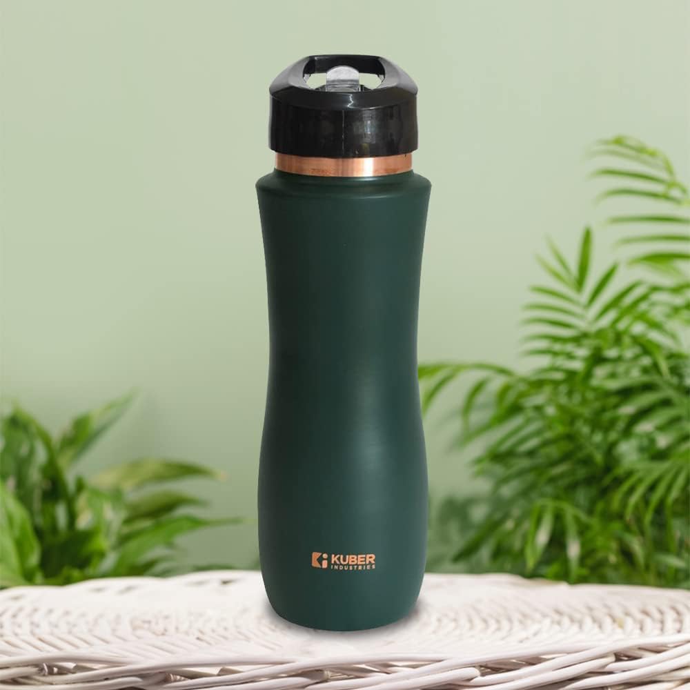 Kuber Industries Copper Water Bottle with Sipper - (Green, 750 ML, Pack of 1)