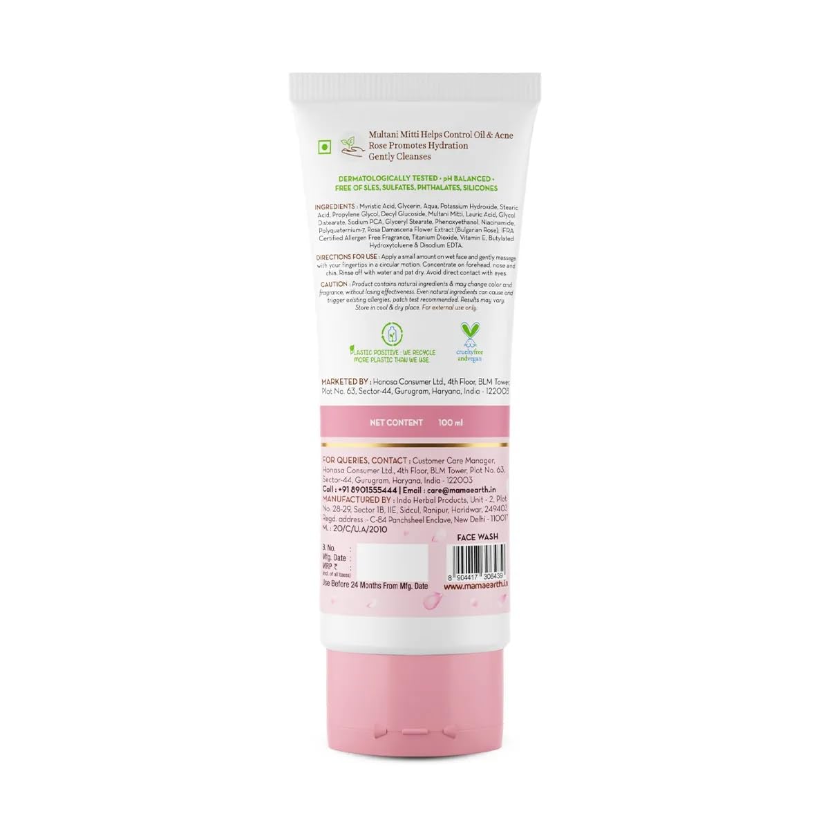 Mamaearth Multani Mitti Face Wash with Multani Mitti &amp; Bulgarian Rose - 100ml