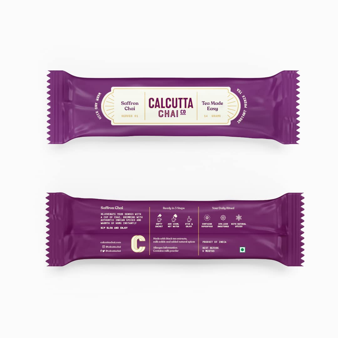 Calcutta Chai Co - Saffron Chai | Instant Tea Premix | 15 Sachets | 210g