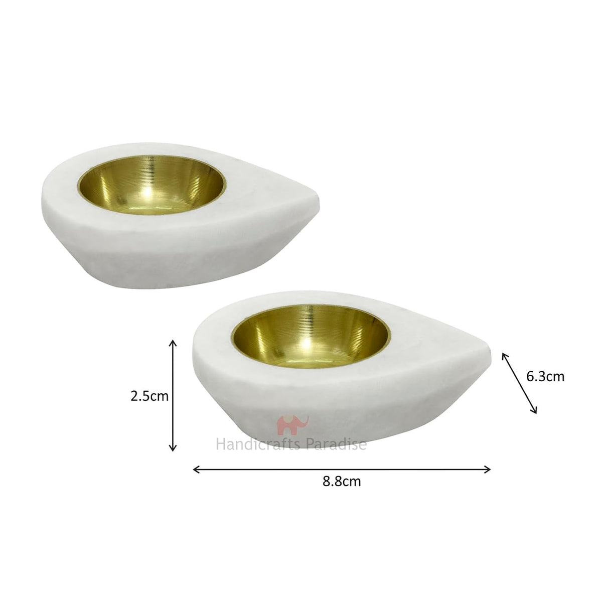 Handicrafts Paradise Marble Pooja Diya Set of 2 Pcs 3.5 x 2.5 Inch