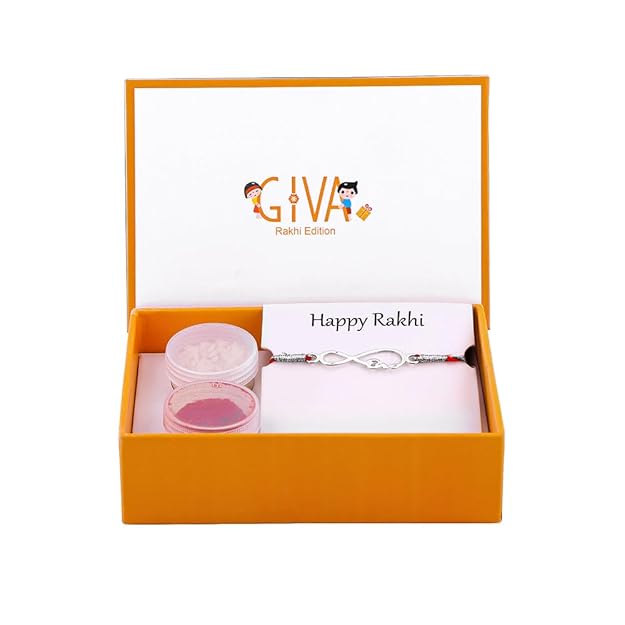 GIVA 925 Silver Infinity Rakhi With Roli Chawal, Cotton Thread | Quirky Rakshabandhan for Brother | Silver Rakhi for Boys &amp; Men With Certificate of Authenticity and 925 Stamp