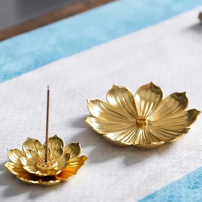 SATYAM KRAFT Golden Lotus Metal Incense Holder for Home & Pooja