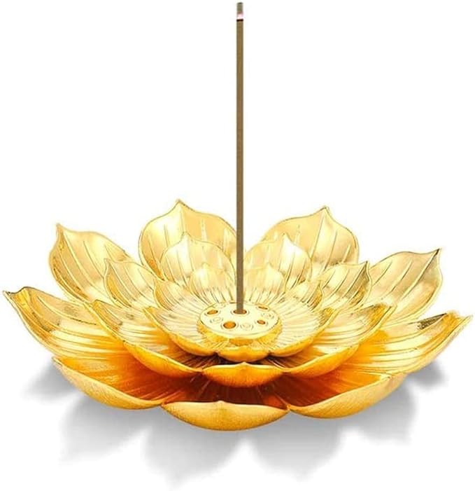SATYAM KRAFT Golden Lotus Metal Incense Holder for Home & Pooja