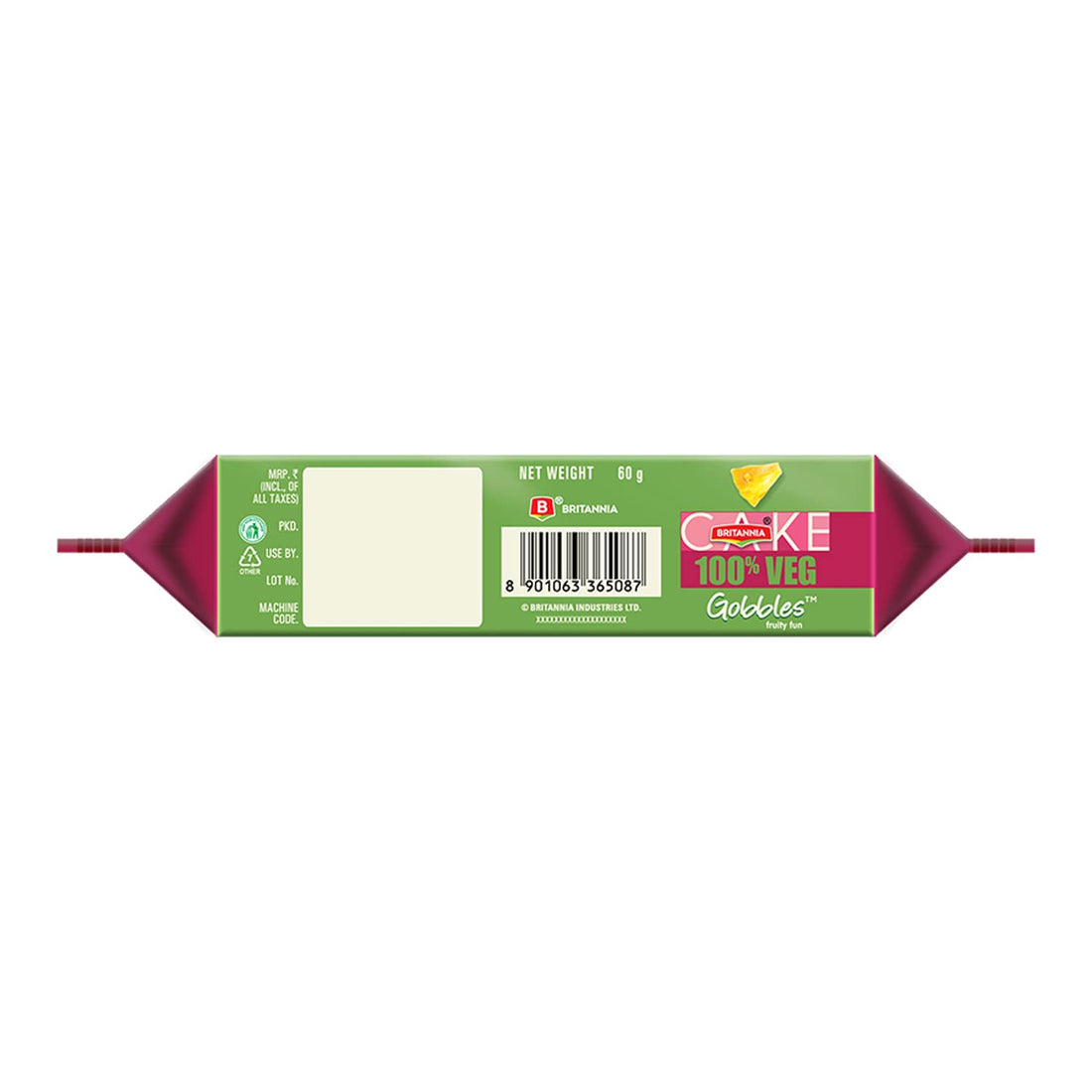 Britannia Gobbles Cake 100% Veg Bar Cake Fruit - 60 G