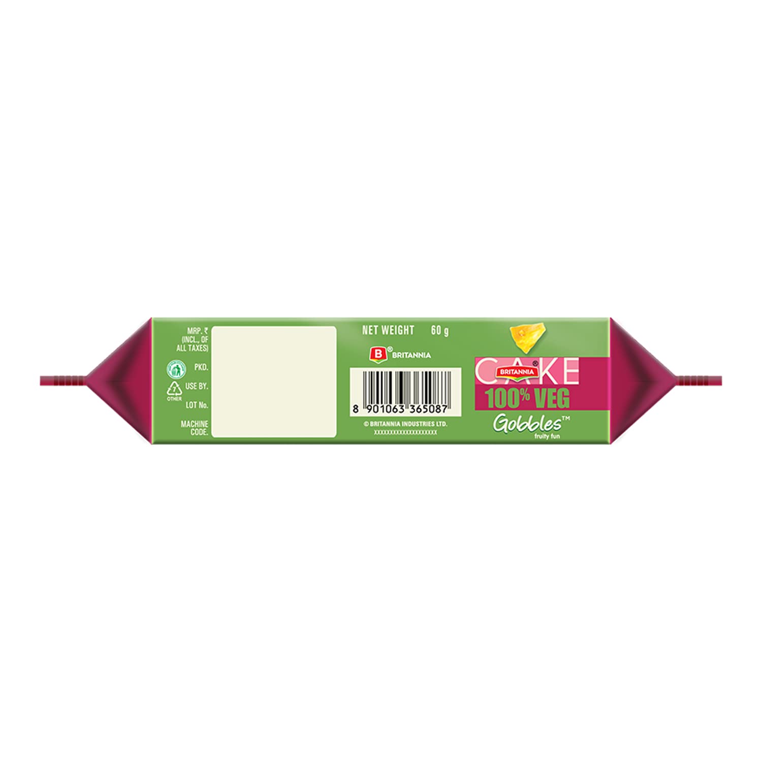 Britannia Gobbles Cake 100% Veg Bar Cake Fruit - 60 G