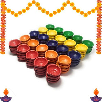 Indian Karigar Diya for Diwali Decoration Items  50 Colourful Clay Decorative Diyas