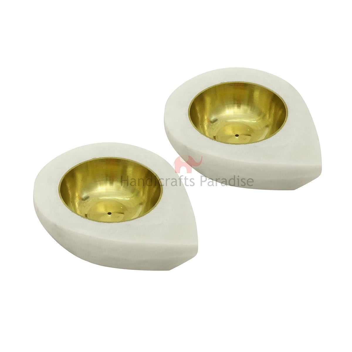 Handicrafts Paradise Marble Pooja Diya Set of 2 Pcs 3.5 x 2.5 Inch