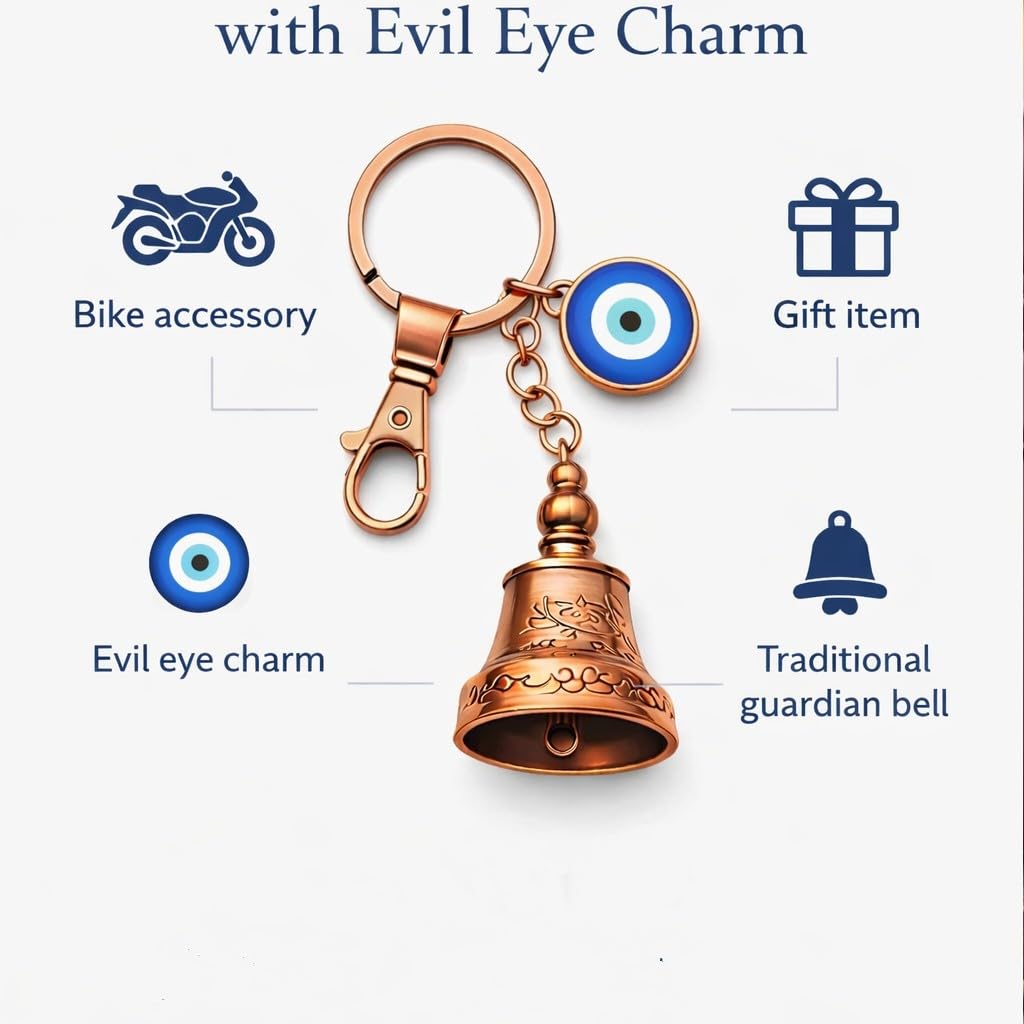 AutokraftZ Copper Guardian Bell with Tibetan Keychain for Motorcycle & Bike - Copper