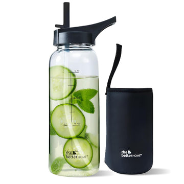 The Better Home Borosilicate Sipper Water Bottle 1 Litre With Anti Slip Cover Sleeve