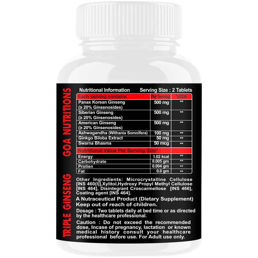 Goa Nutritions Red Ginseng Powder  Supplements Natural Multivitamin For Men - 60 Tablets