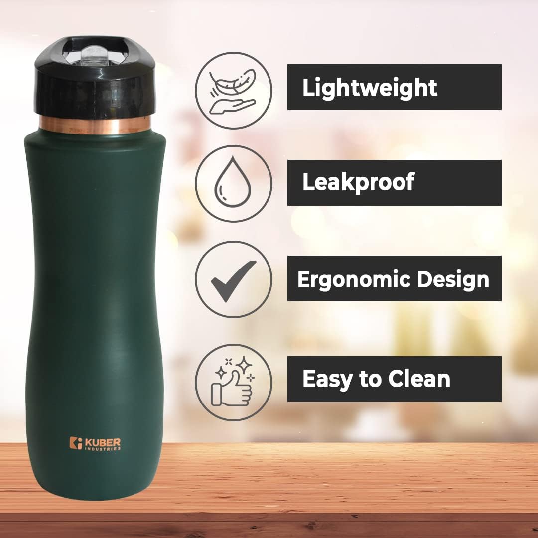 Kuber Industries Copper Water Bottle with Sipper - (Green, 750 ML, Pack of 1)