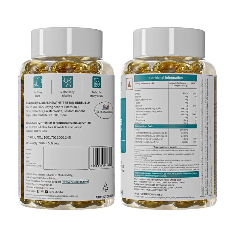 Neuherbs Mini Deep Sea Fish Oil Omega 3 Capsule 60 Softgels
