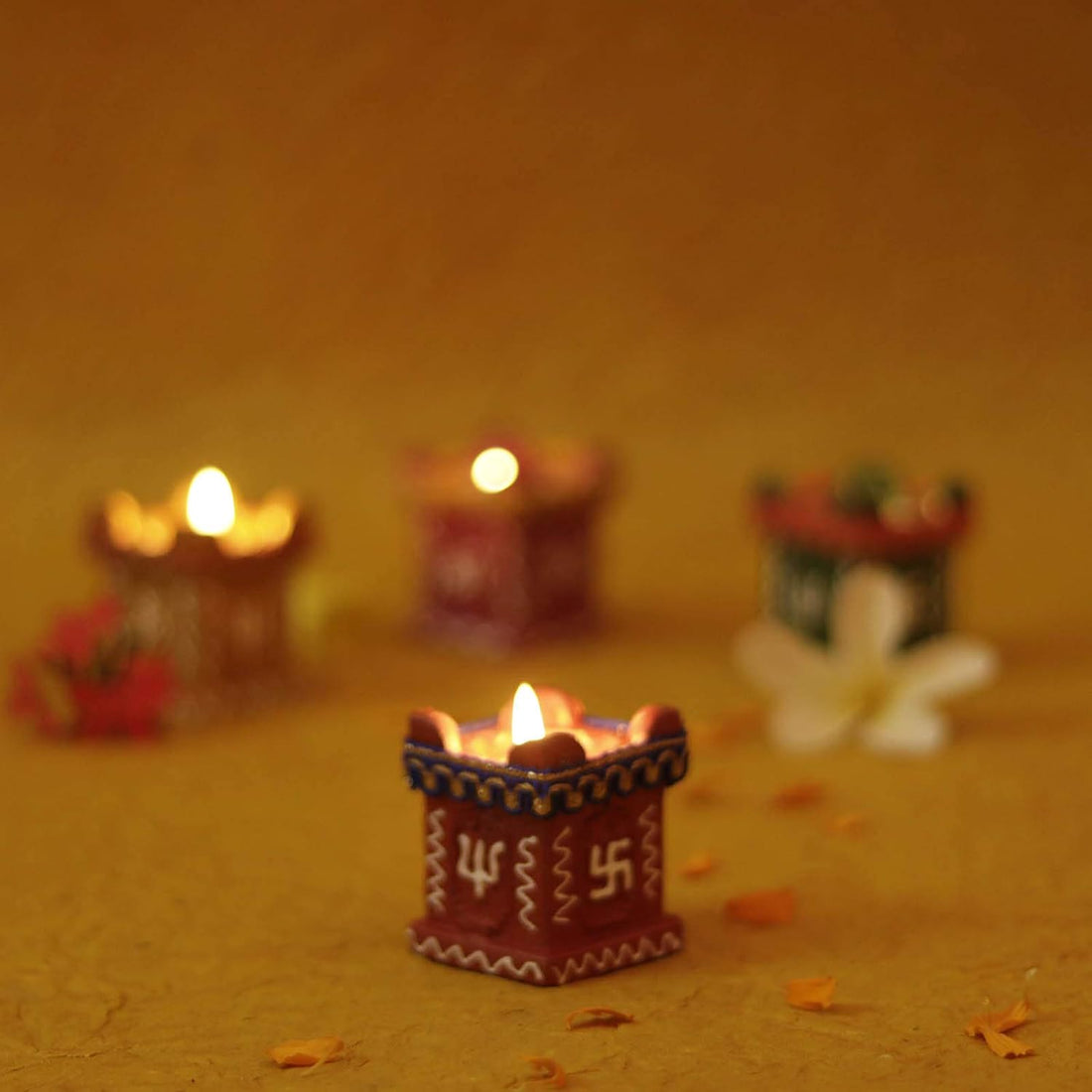 Perpetual Tulsi Diya for Diwali Decoration Handmade  4 Pcs Set