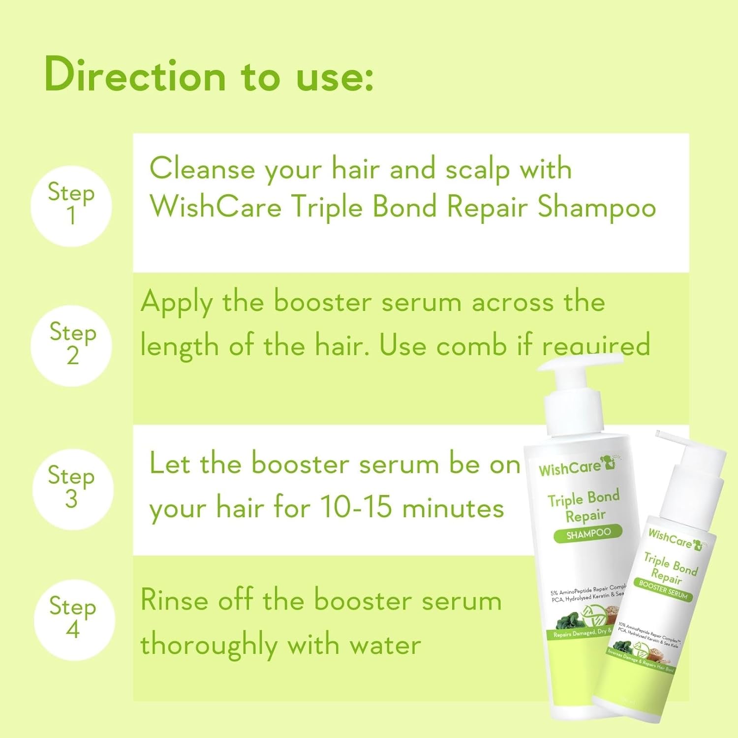 WishCare Triple Bond Repair Booster Hair Serum for Dry Frizzy Hair - 100ml