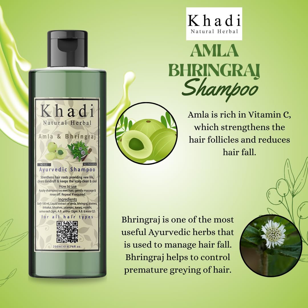 Khadi Natural Herbal Amla Bhringraj Shampoo For Men And Women 200ml