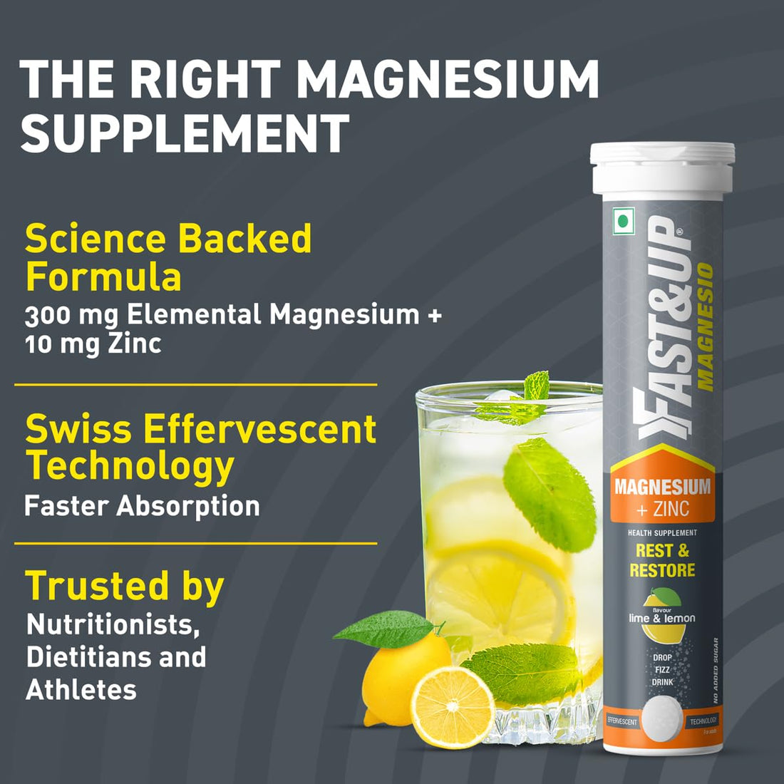Fast&Up Magnesio  - 20 Effervescent Tablets - Lime and Lemon Flavor
