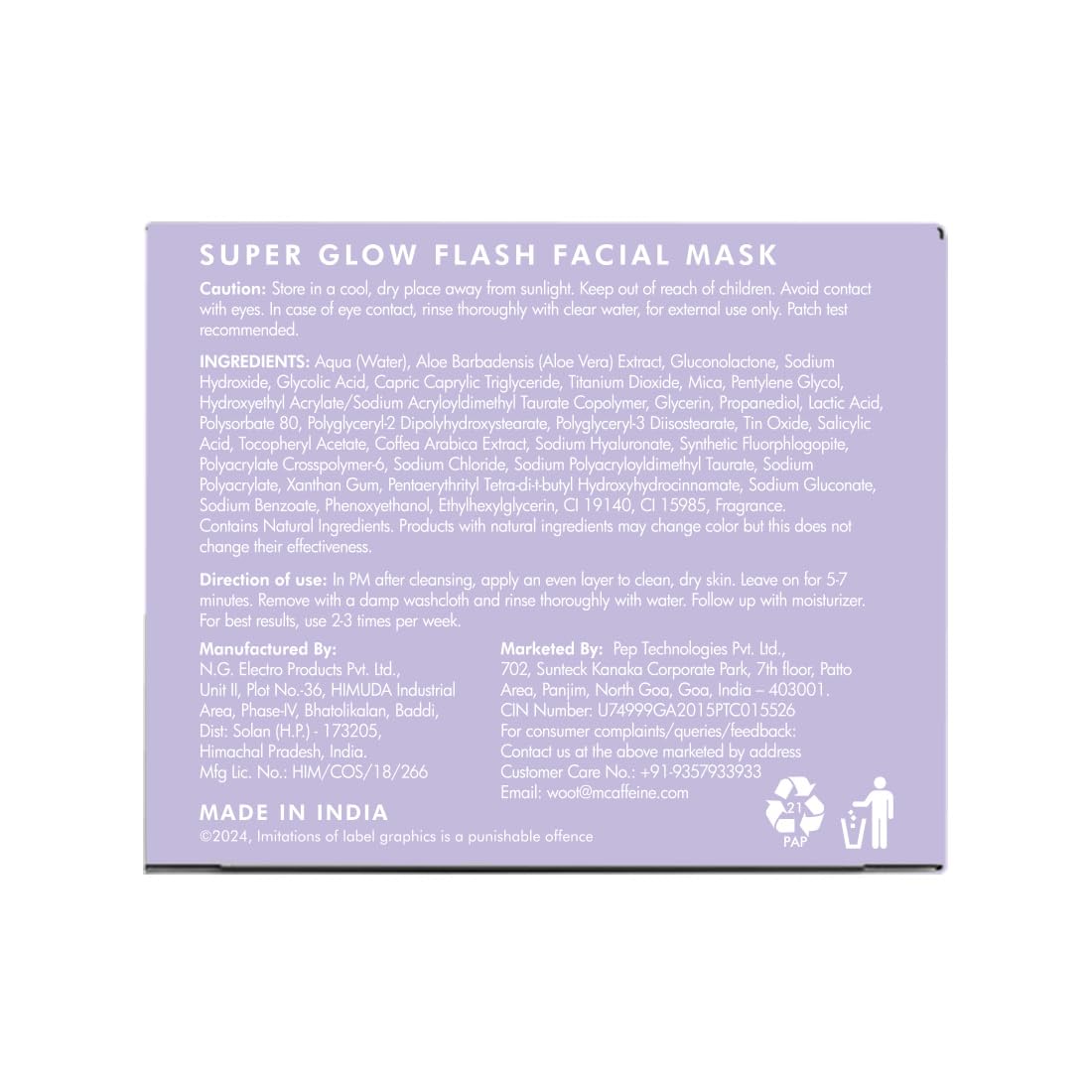 mCaffeine Super Glow 25% AHA+BHA+PHA Flash Face Mask 50g