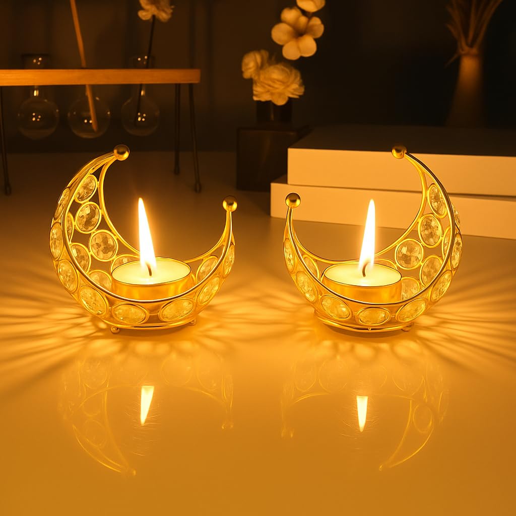 CentraLit Tea Light Crystal Candle Holder Moon Shaped (PackOf2)