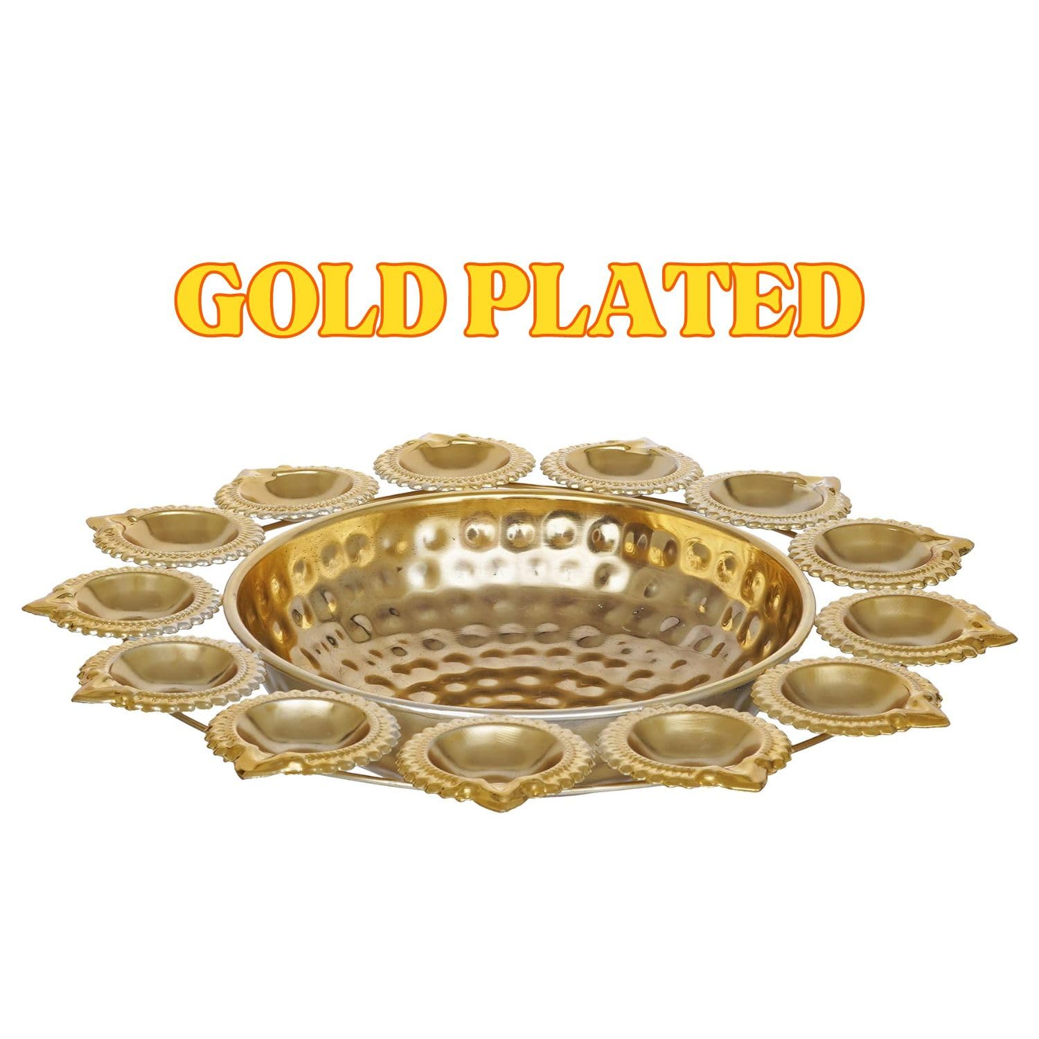 Webelkart Gold Urli Bowl with Lotus Diya for Festive Home Décor