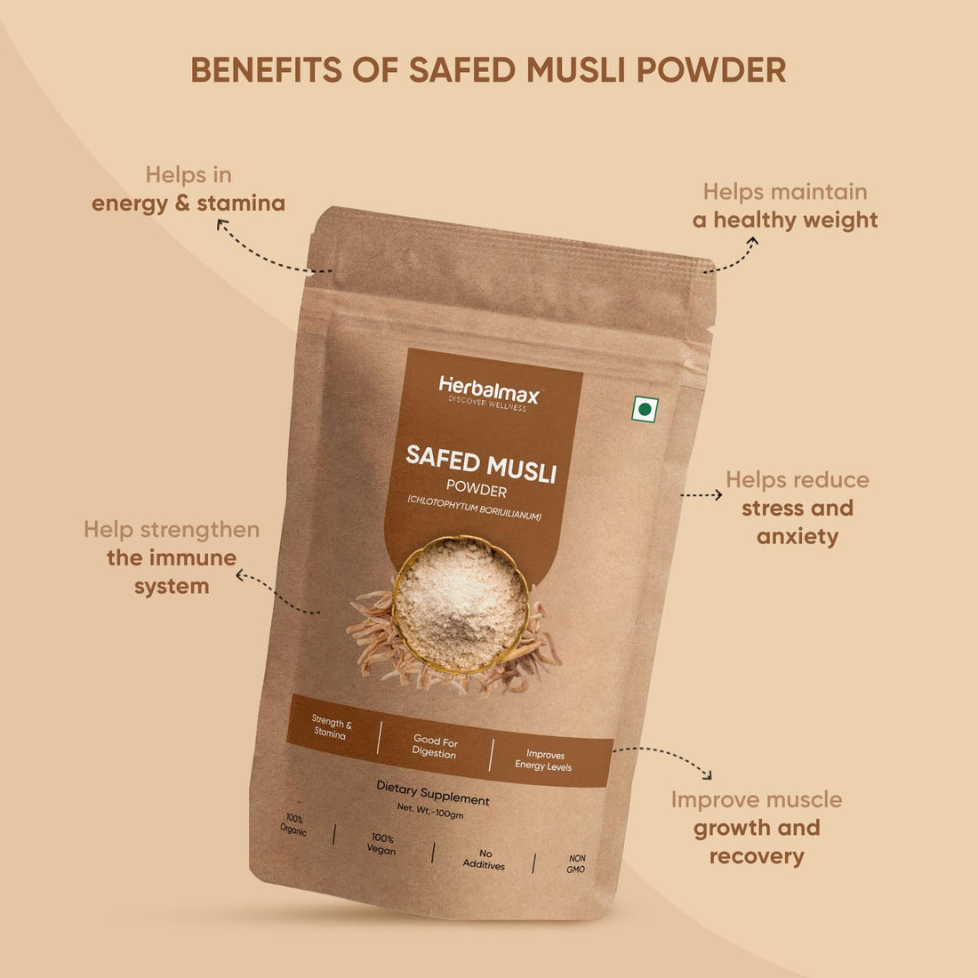 Herbal max Organic Safed Musli Root Powder - 100 g