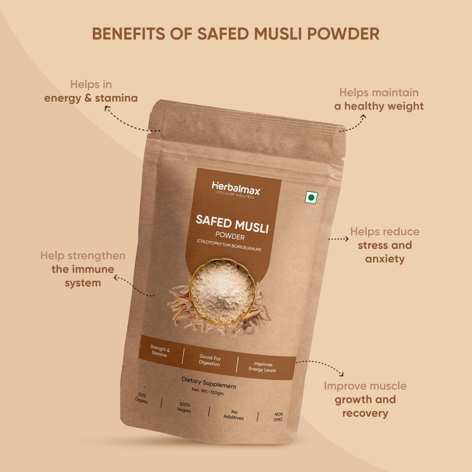 Herbal max Organic Safed Musli Root Powder - 100 g